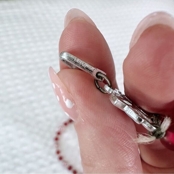 Japanese Vintage Red & Pink Beaded Three Strand Necklace - Picture 5 of 6